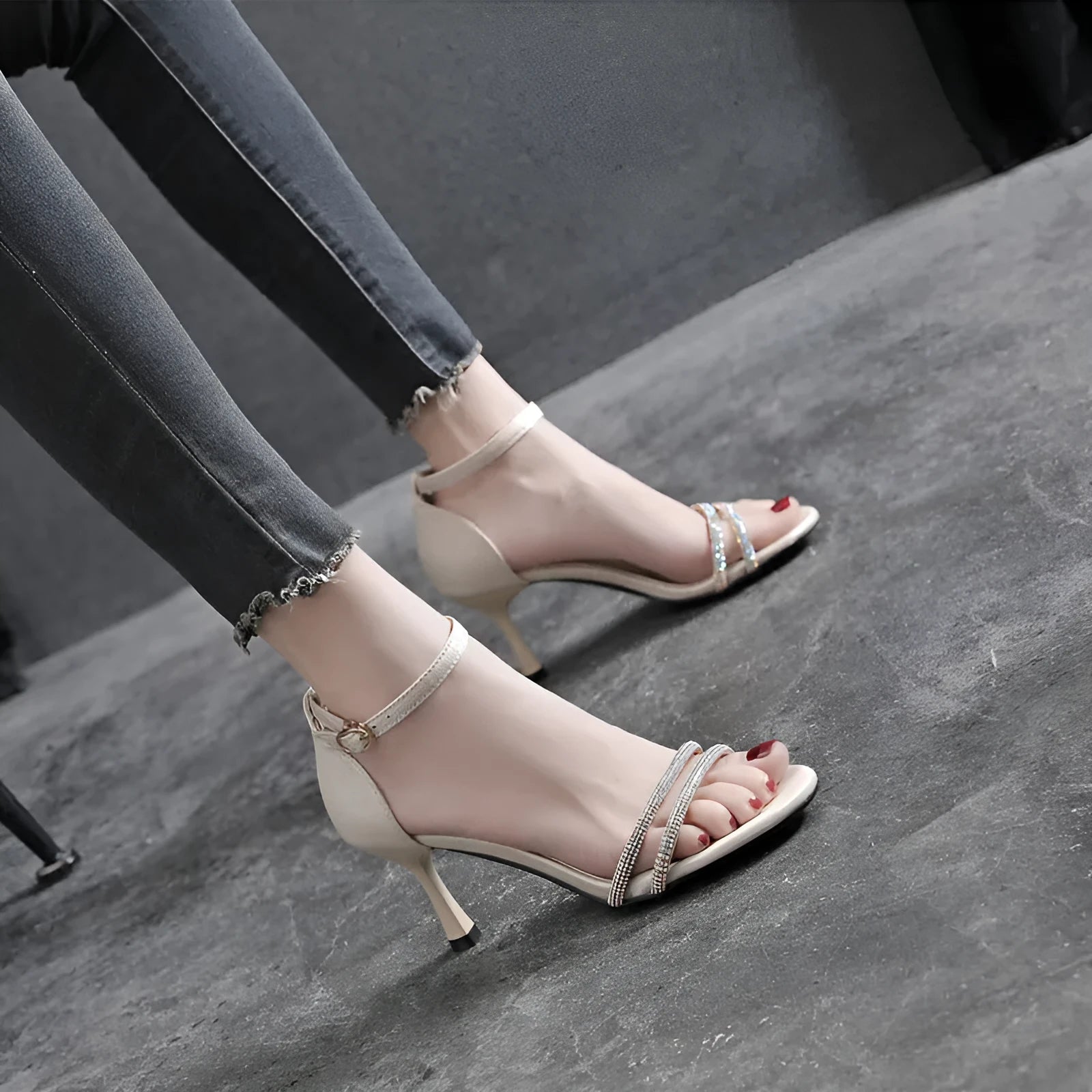Women's satin high heel sandals round toe black 5cm heel size 35