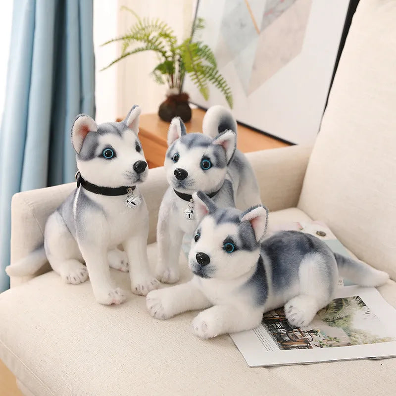 Simulation puppy plush doll in husky, spotty dog, Akita or Beagle design, 25cm or 32cm, lying sitting or standing