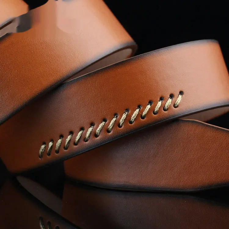 Men's threading pattern casual belt with alloy pin buckle in black colour showing retro design details