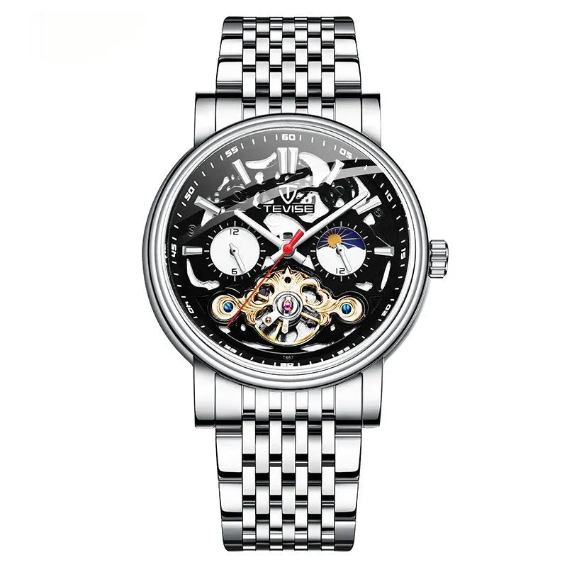 Men's tourbillon mechanical watch with luminous hands and waterproof case in multiple colour options