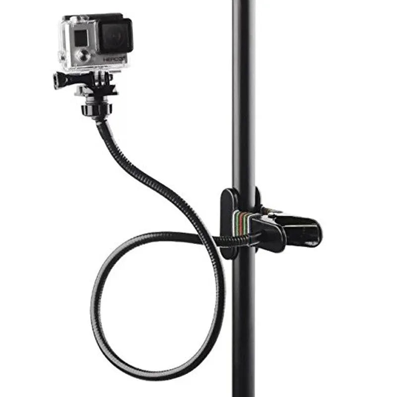 Black metal webcam support universal hose bracket with flexible gooseneck and phone holder