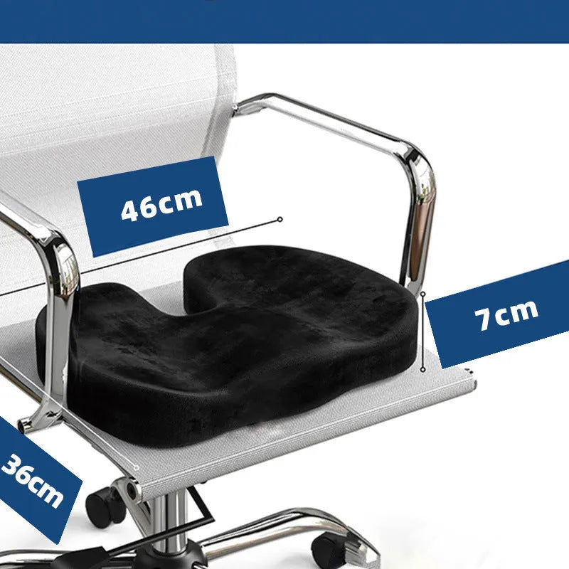 Black flannel U-shaped memory foam seat cushion measuring 46x36x7cm for office chair comfort