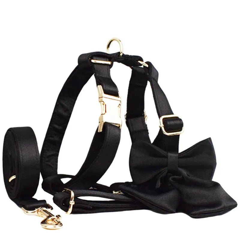 Cloth dog chest strap traction rope set with collar, leash, bow, and vest components