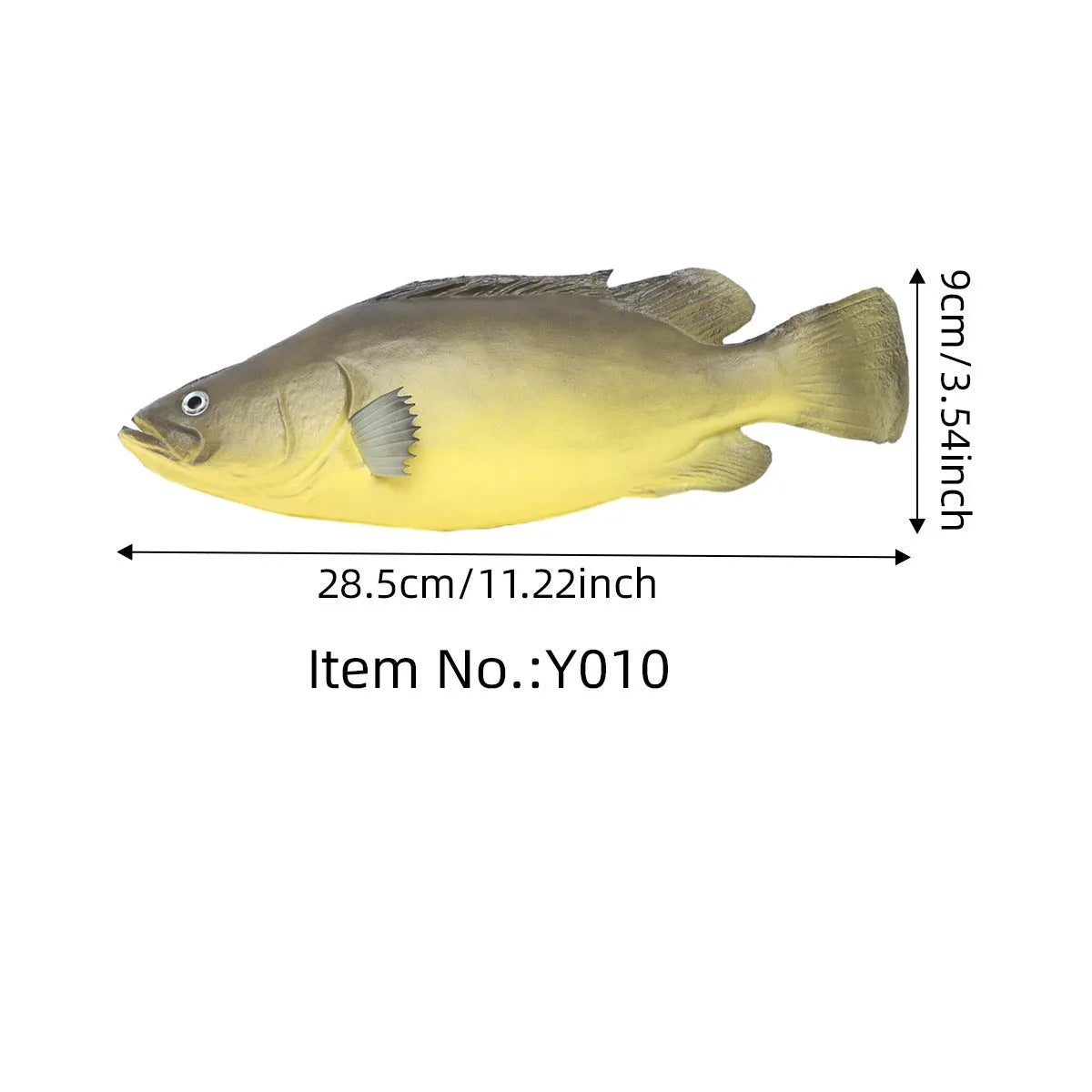 Three PU simulated fish ornaments: yellow-fin tuna, yellow croaker and flower fish models
