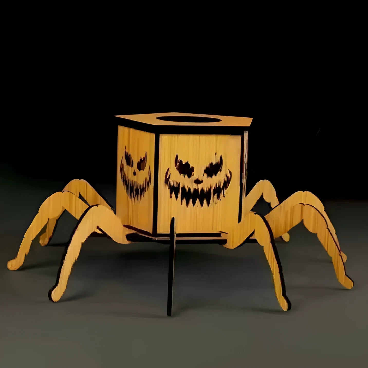 Wooden Halloween candlestick with ghost spider mini lantern decoration, modern simplicity style