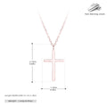 S925 sterling silver necklace with a simple glossy cross pendant on an O-shaped chain in a choice of gold, platinum, or rose gold plating.