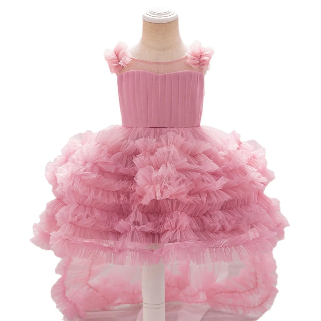 New children's sleeveless mesh long dress in bean pink for girls, suitable for height 70cm to 110cm