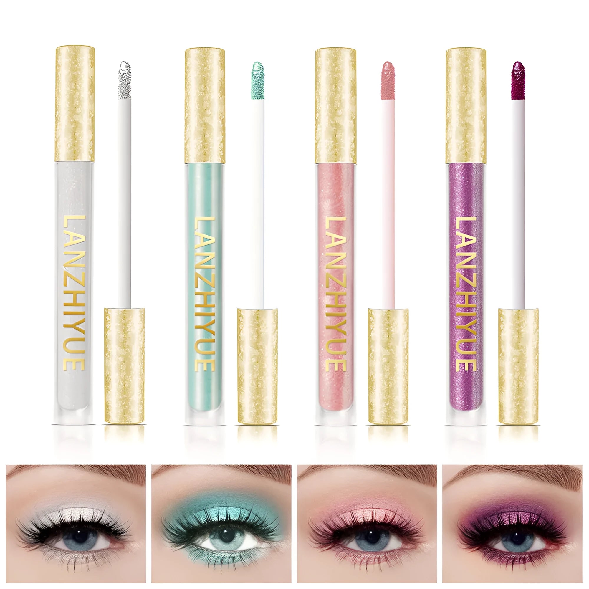 Liquid eye shadow with sequins and pearlescent finish in colourful shades for eye makeup