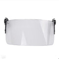 Transparent polycarbonate full face shield for safety helmet mounting.