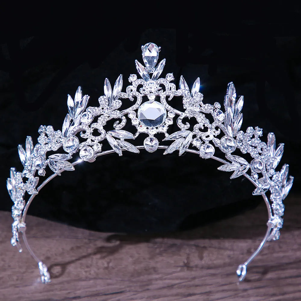 Bridal headdress crown in gold and blue with red white blue crystals on alloy base