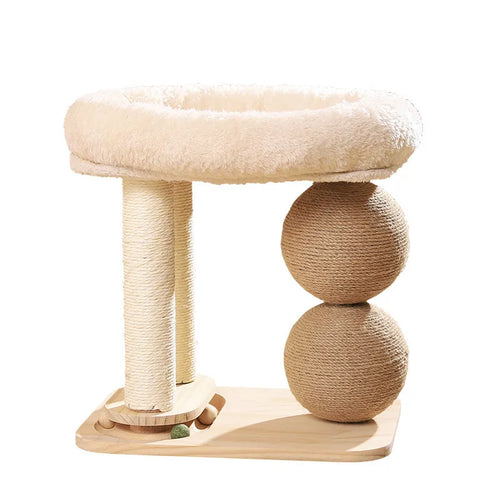 Pine wood cat ball nest scratching post and bed in a simple style