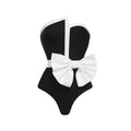 Women's black and white colour-block one-piece swimsuit with bow detail tube top