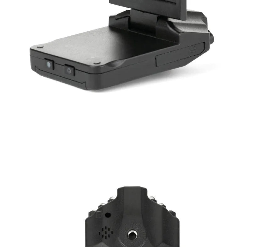 Black HD driving recorder with 120° wide-angle lens and 3MP sensor mounted on car windshield