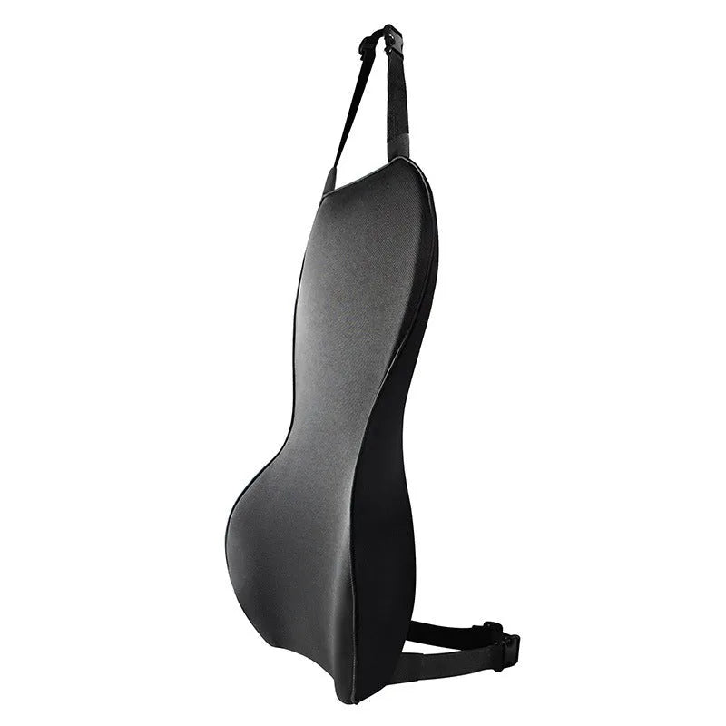Black memory cotton car waist back cushion on vehicle seat showing lumbar support design