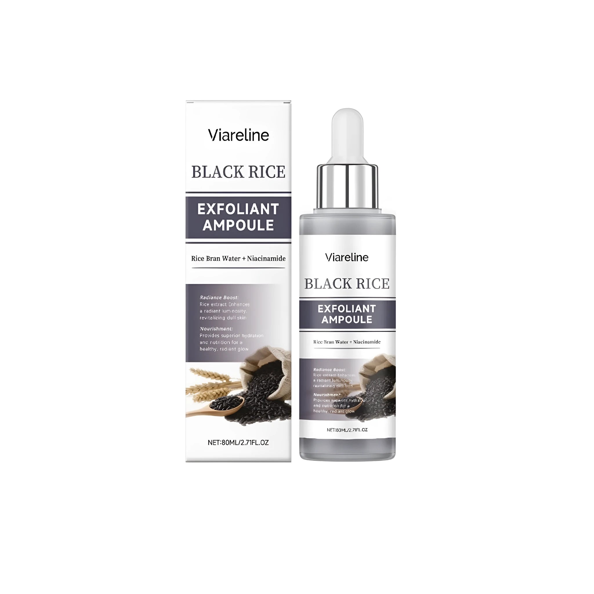 80ml bottle of black rice exfoliating liquid skincare essence.