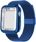 Silver magnetic Milanese loop metal band attached to an Apple Watch on a wrist, showing the adjustable magnetic clasp.