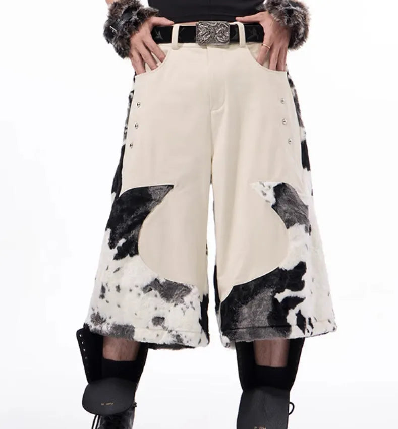 Milk fibre fur cropped trousers with personalised check pattern in a city fashion style.