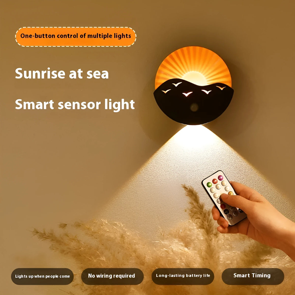 Remote control small night lamp wireless spotlight rechargeable battery LED Sea Sunrise 110 x 48.5mm