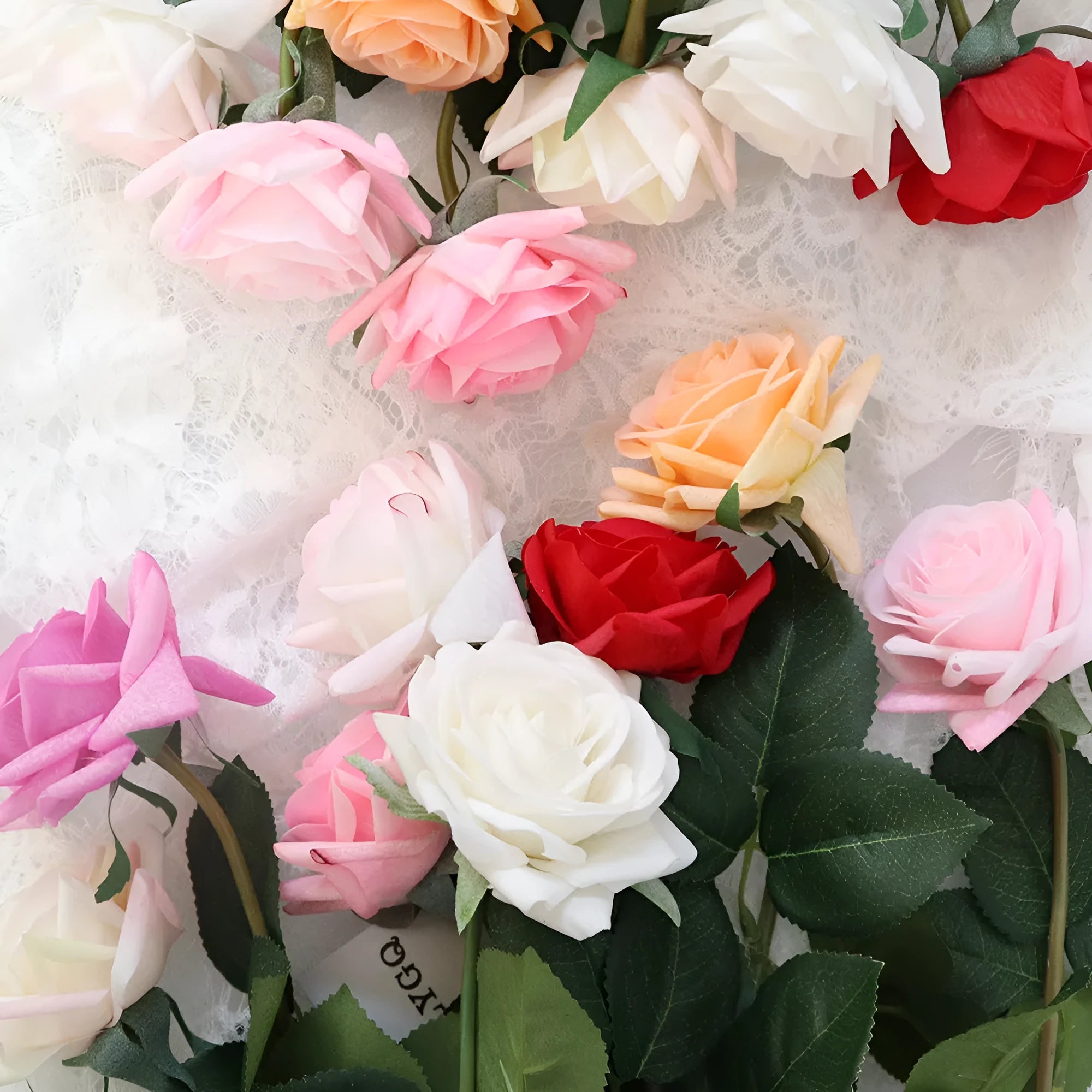 Touch Rose artificial silk flower bouquet with red petals and green stem, showing full 42cm length