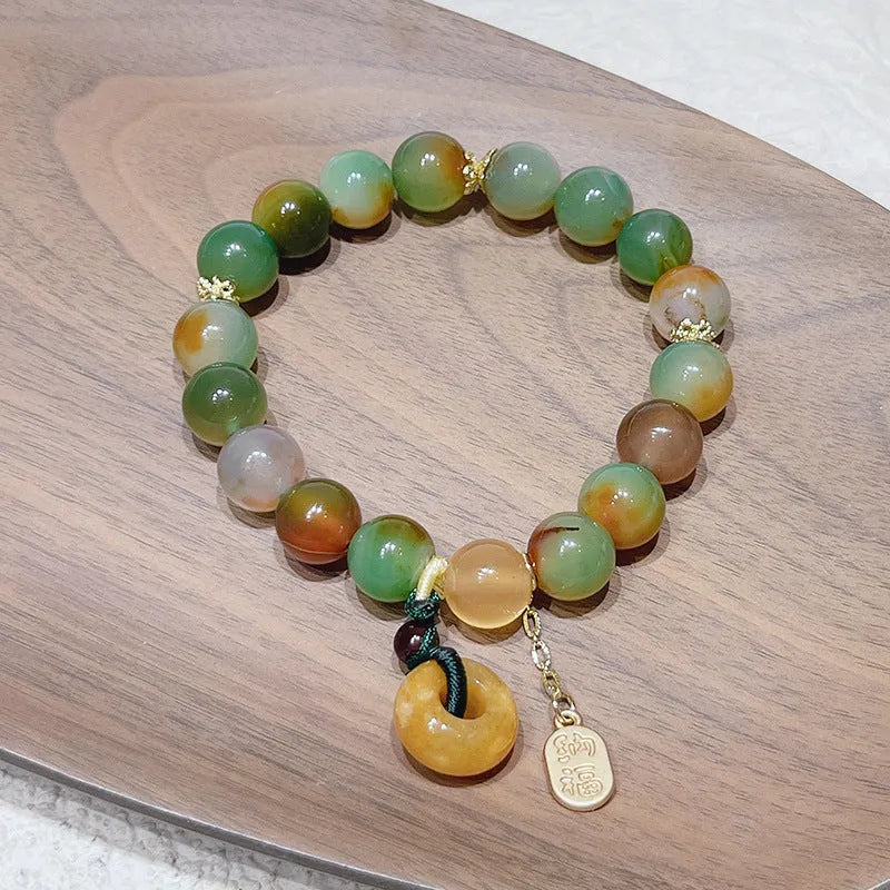Yellow peacock agate and old mine topaz bracelet with peace buckle alloy setting 1 cm width women's national style