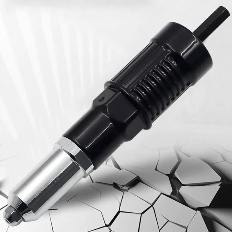 Alloy steel electric drill rivet adapter kit with four sized heads and wrench