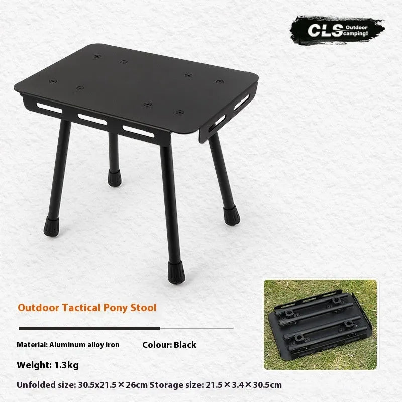 CLS aluminium alloy dual use folding camping table and stool shown in Army Green colour.