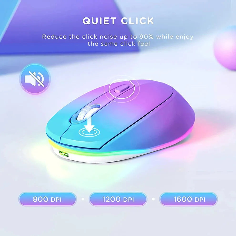 Lightweight 24g rechargeable wireless mouse for laptops, shown in various colour options.