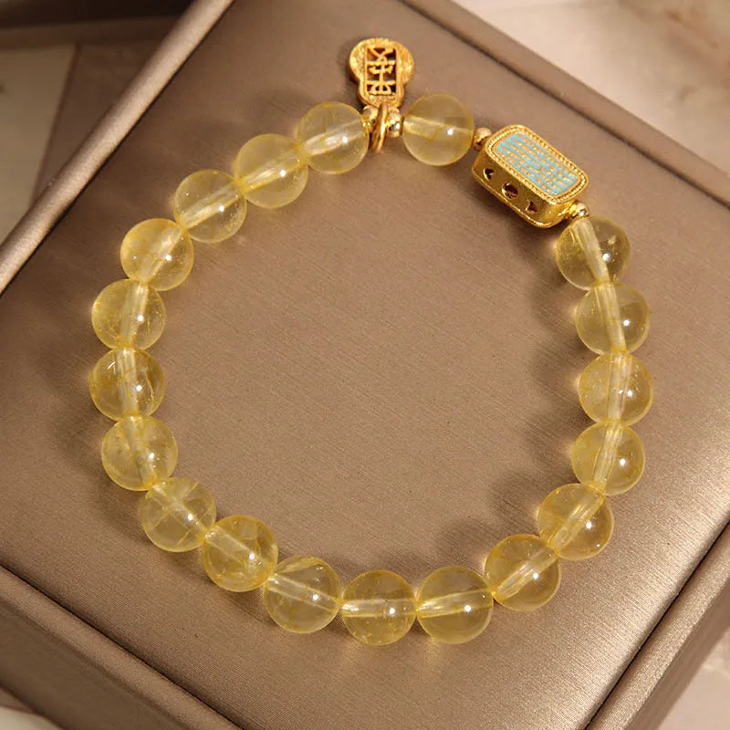 Women's natural citrine crystal bracelet with rhinestone decorative elements