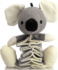 Gray koala-shaped dog chew toy with crinkle paper and squeaker, measuring 30cm.