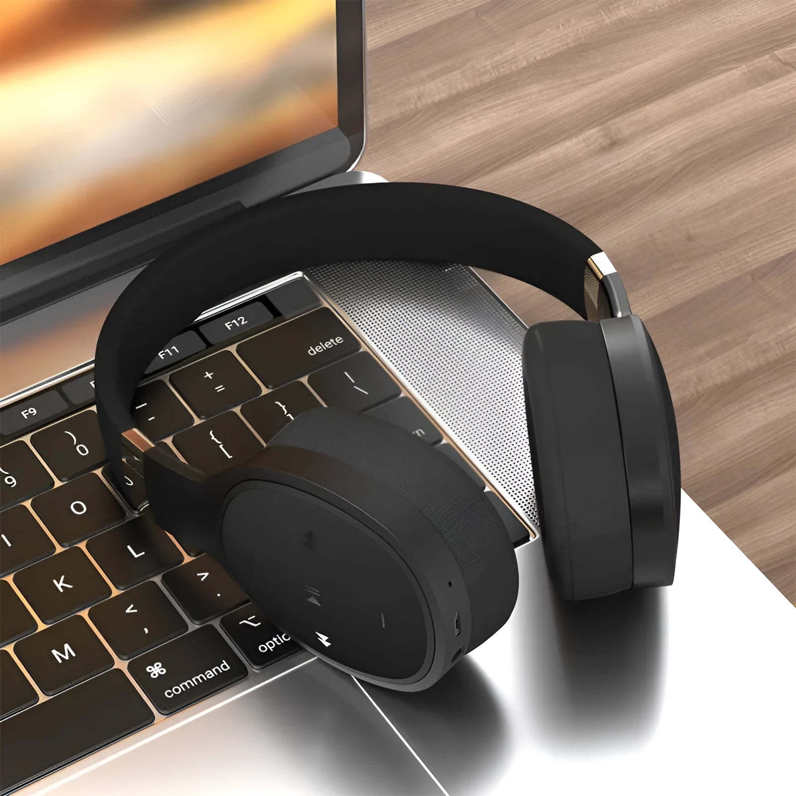 Folding wireless Bluetooth sports headset showing compact storage design and colour options