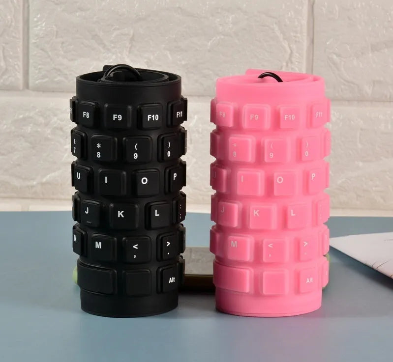85 key wired silicone mute soft folding keyboard in pink with USB cable
