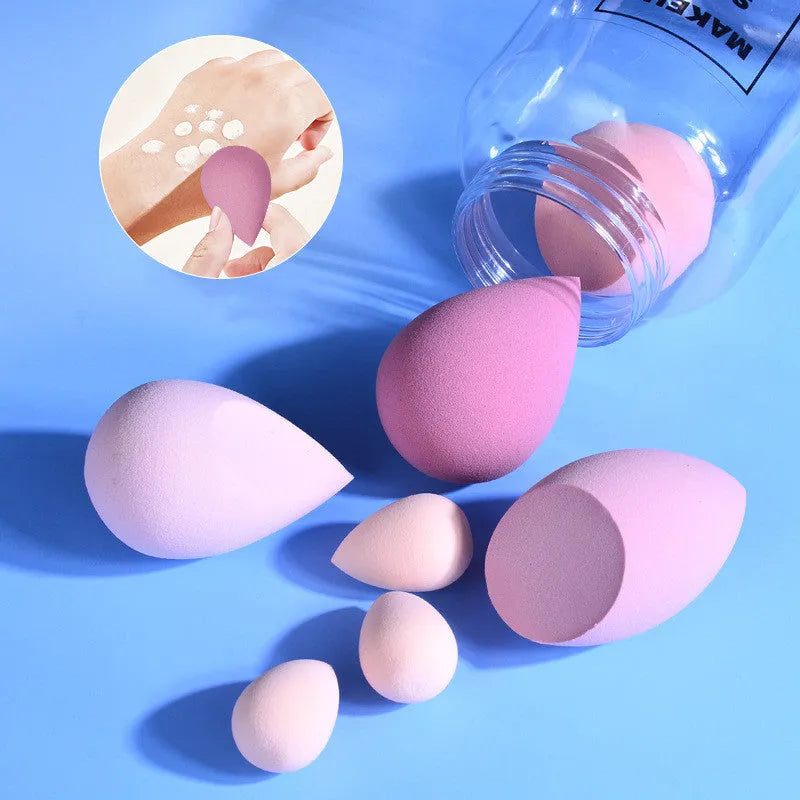 Drift Bottle boxed beauty egg 7 cans powder-free water-soft makeup sponges in taro purple, strawberry pink, mango yellow, and avocado green