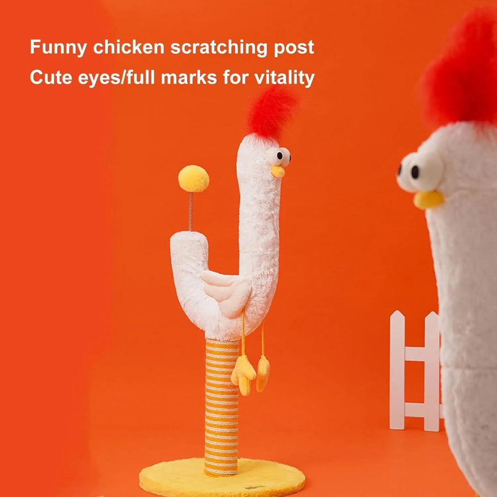 Vertical sisal cat scratching post with chicken strip design and spring ball, 35x35x88cm dimensions