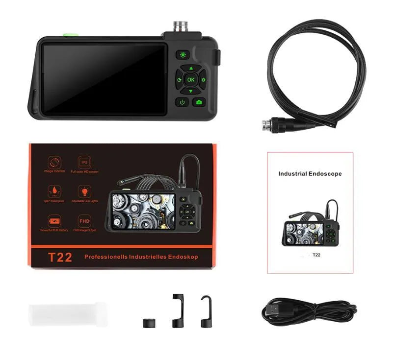 Handheld industrial endoscope with 4.5-inch screen and 5.5mm camera on a 1-metre cable