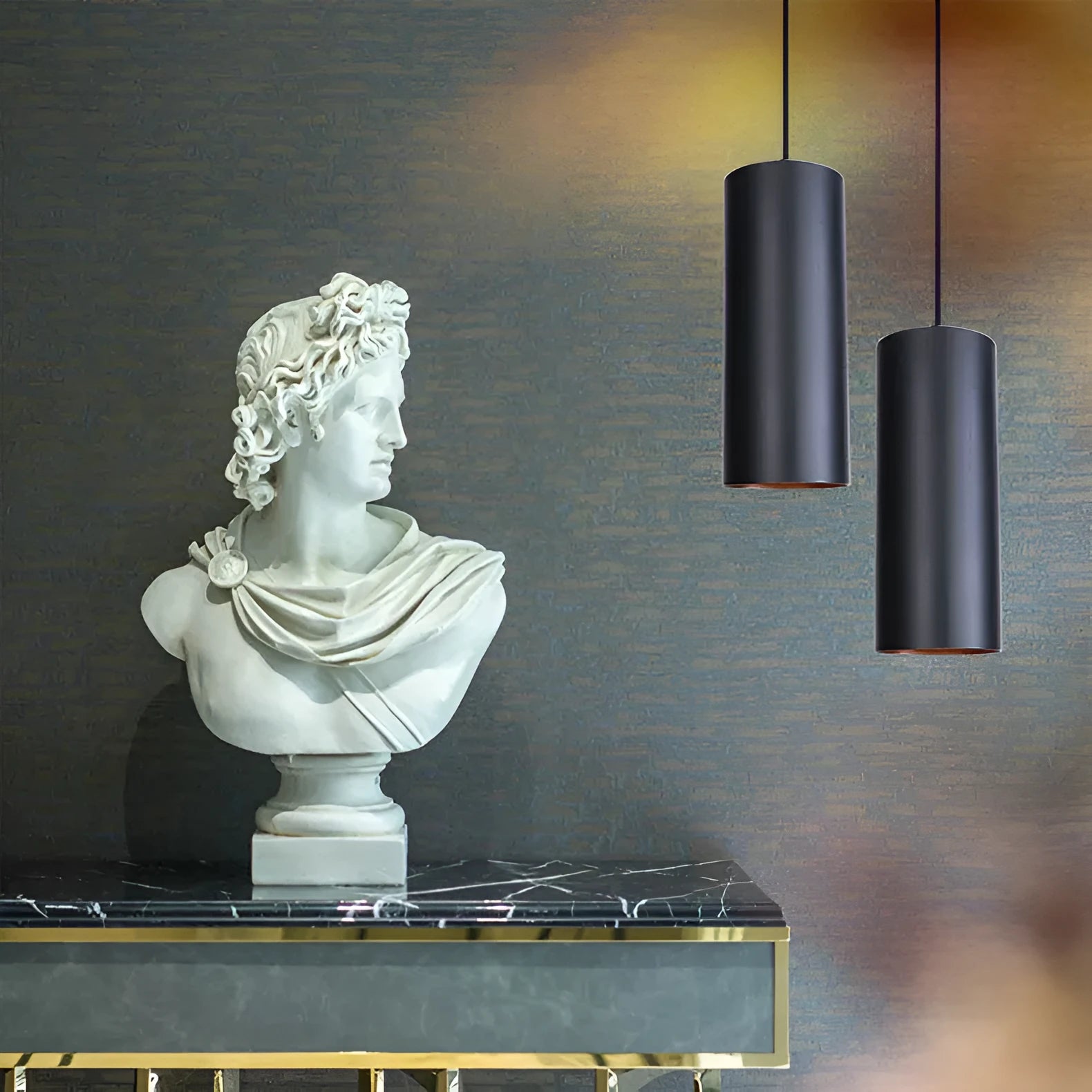 Matte black retro iron art chandelier with intricate frame, shown in long and short hanging versions.