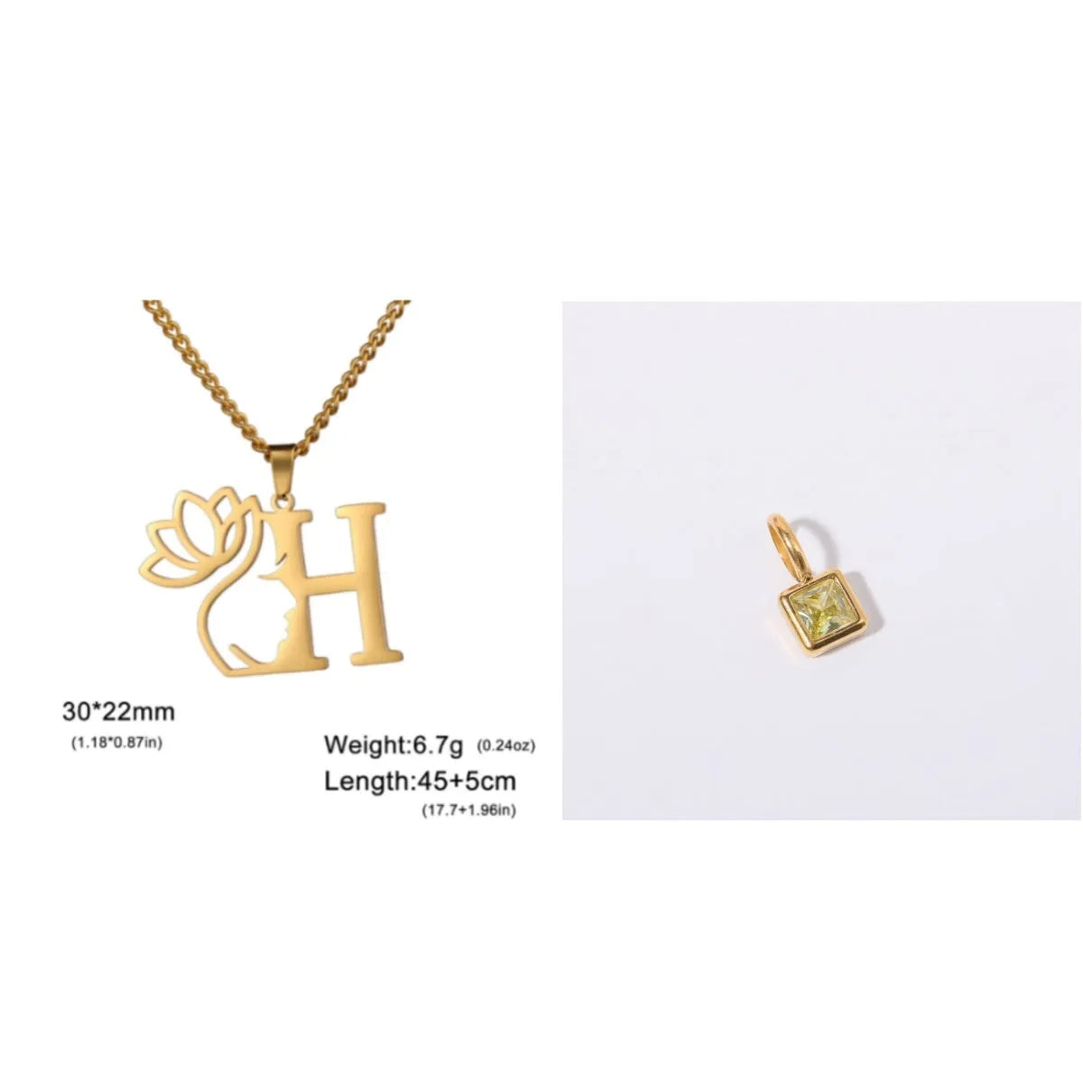 Stainless steel cross chain necklace with letter pendant in gold or silver electroplated finish