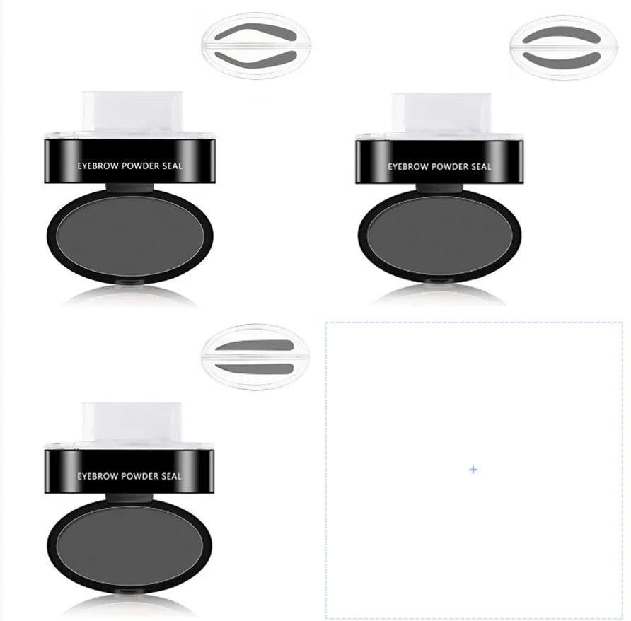 Eyebrow powder stamp kit with stencil in grey, brown, and light brown, 6g waterproof brow makeup
