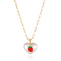 Adjustable necklace with heart charm and fruit pendant on 21-50cm chain