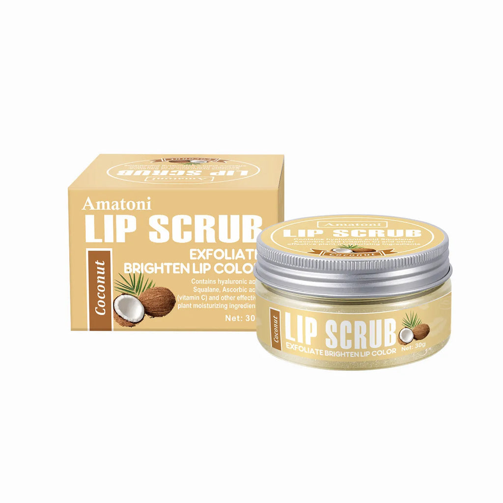 Amatoni lip scrub cream pot in fruit flavours for exfoliating and moisturising lip care