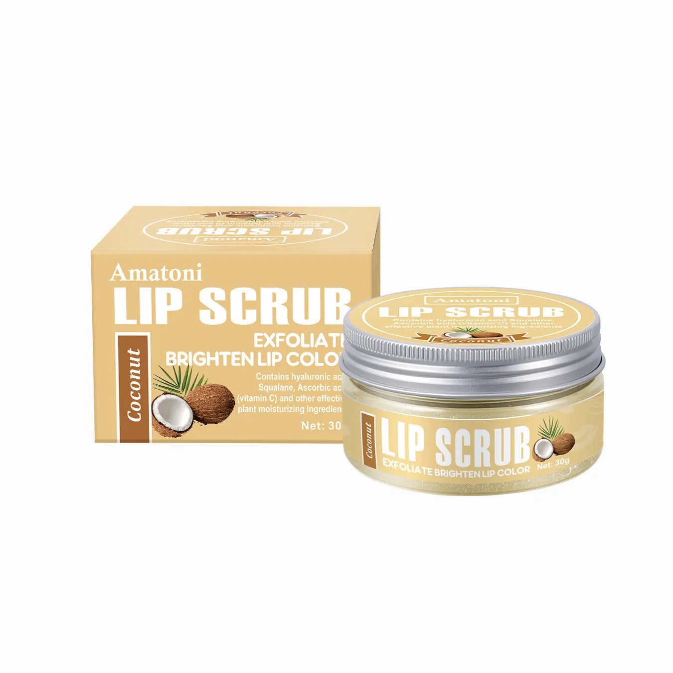 Amatoni lip scrub cream pot in fruit flavours for exfoliating and moisturising lip care