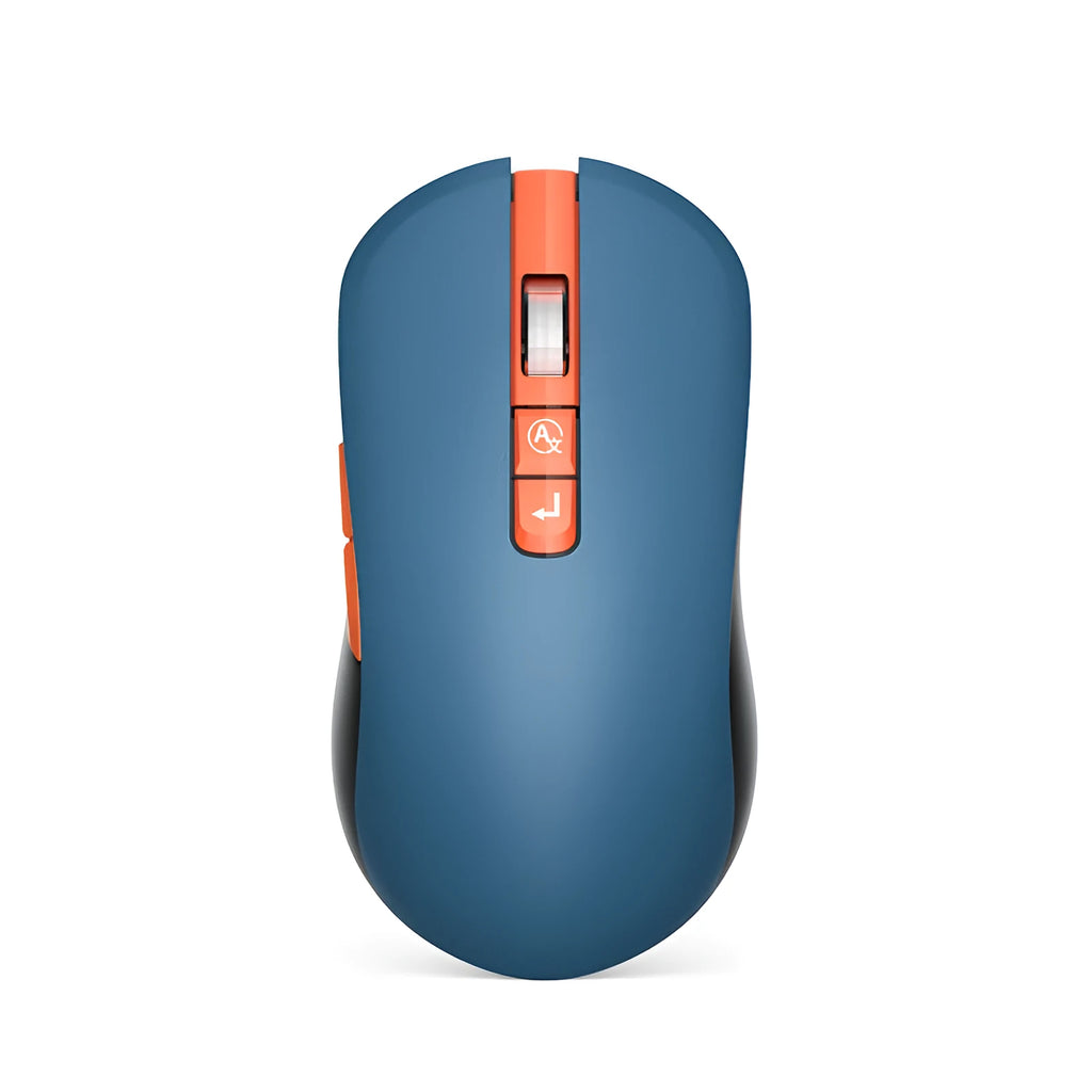 IFLYTEK wireless gaming mouse with voice translation microphone on a desk next to a laptop.