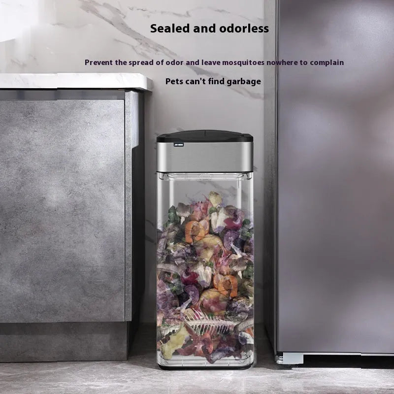 Square inductive automatic smart trash can in stainless steel or white, showing sensor lid.