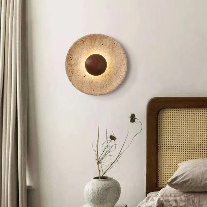 Marble LED wall lamp with tricolor light, walnut colour finish, modern simplicity design for bedside