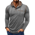 Men's long-sleeved hooded Henley T-shirt in cotton blend, pullover outdoor top