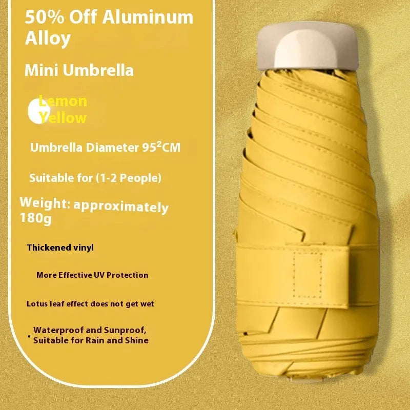 Closed five-fold sun umbrella with gradient vinyl lamination and alloy frame, shown in beige colour.