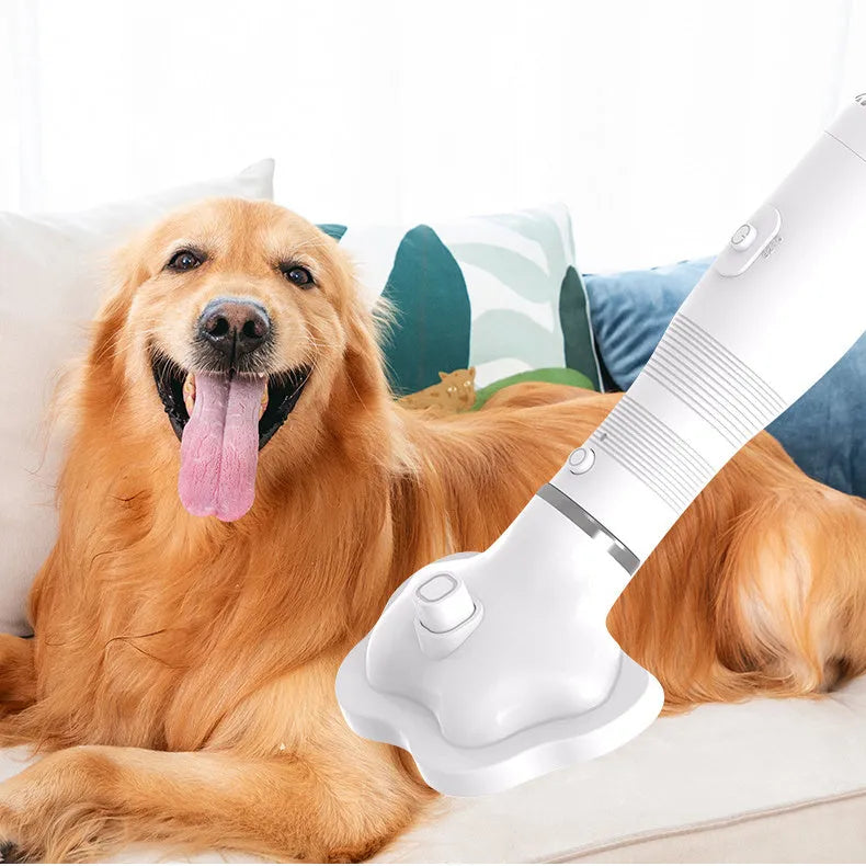 Two-in-one pet hot air hair dryer and comb in pink or white, 600W, ABS body, with one-click hair removal