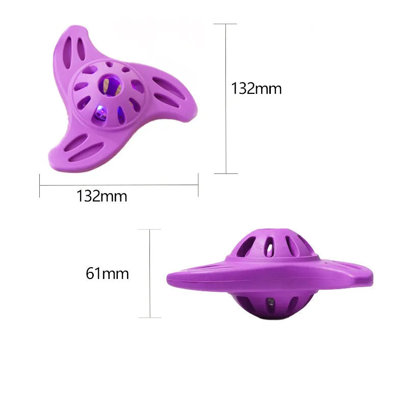 Blue boomerang-shaped dog toy for medium and large breeds on white background