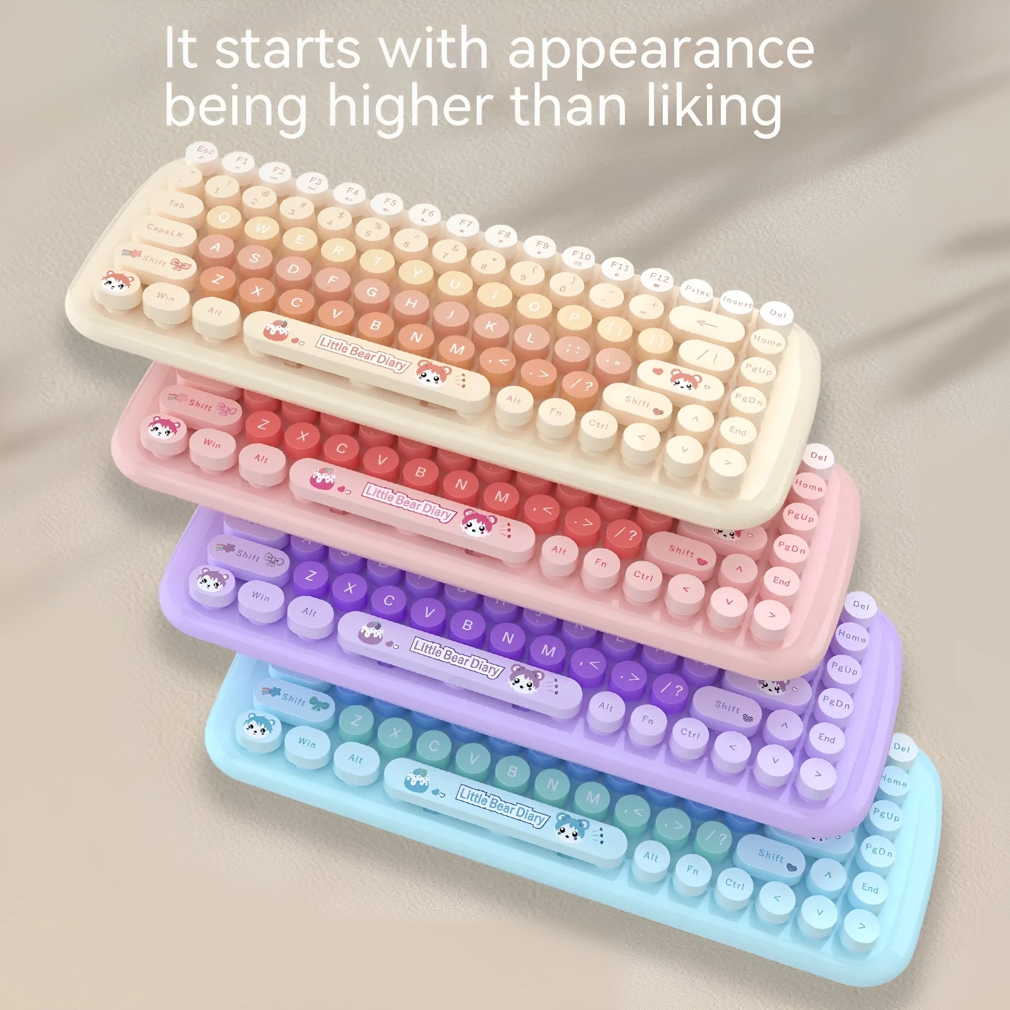 Pink cartoon wireless keyboard and mouse set with compact 43.5cm keyboard dimensions