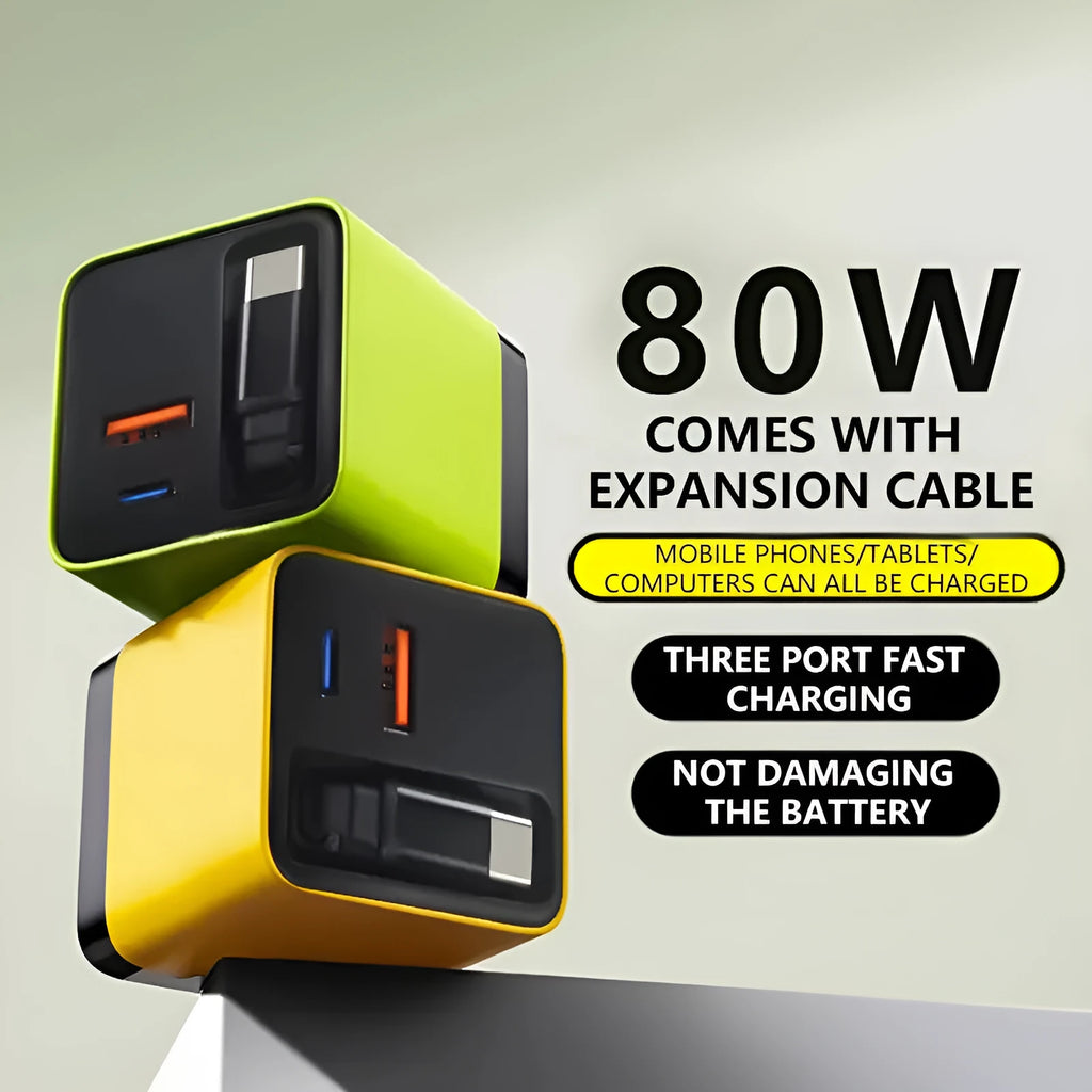 Gallium nitride charger with Type-C PD port in lightning yellow colour for phone fast charge