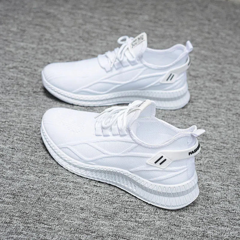 Men's casual shoes in grey, black, or white with cloth upper, PVC sole, round toe, and front lace-up